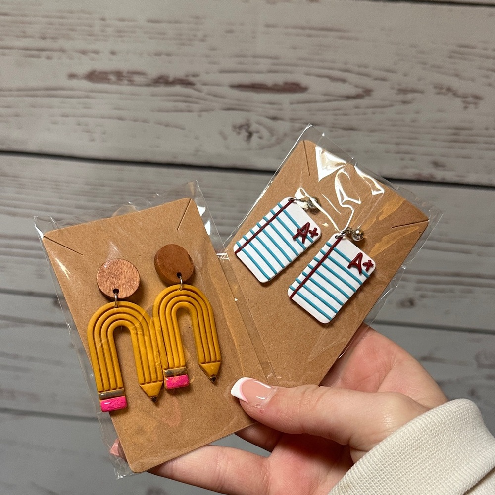 Colorful Pencil and Notebook Earrings Set